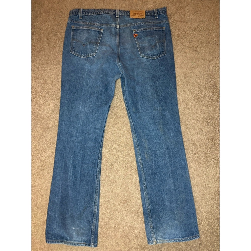 Vintage Levi's 517 Orange Tab Jeans Mens 42x34 Made in USA Blue Bootcut 517-0217